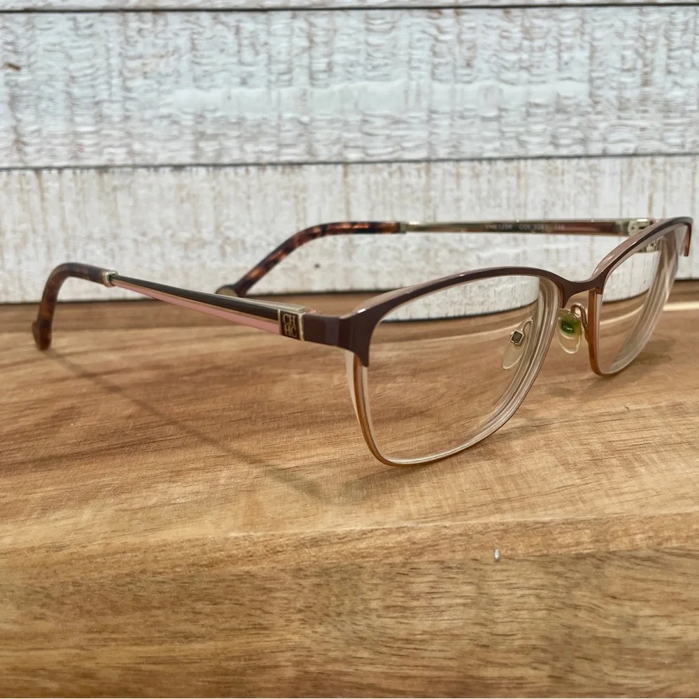 CAROLINA HERRERA VHE125K Gold Brown Pink Tortoise Square Metal FRAMES  54-15-135